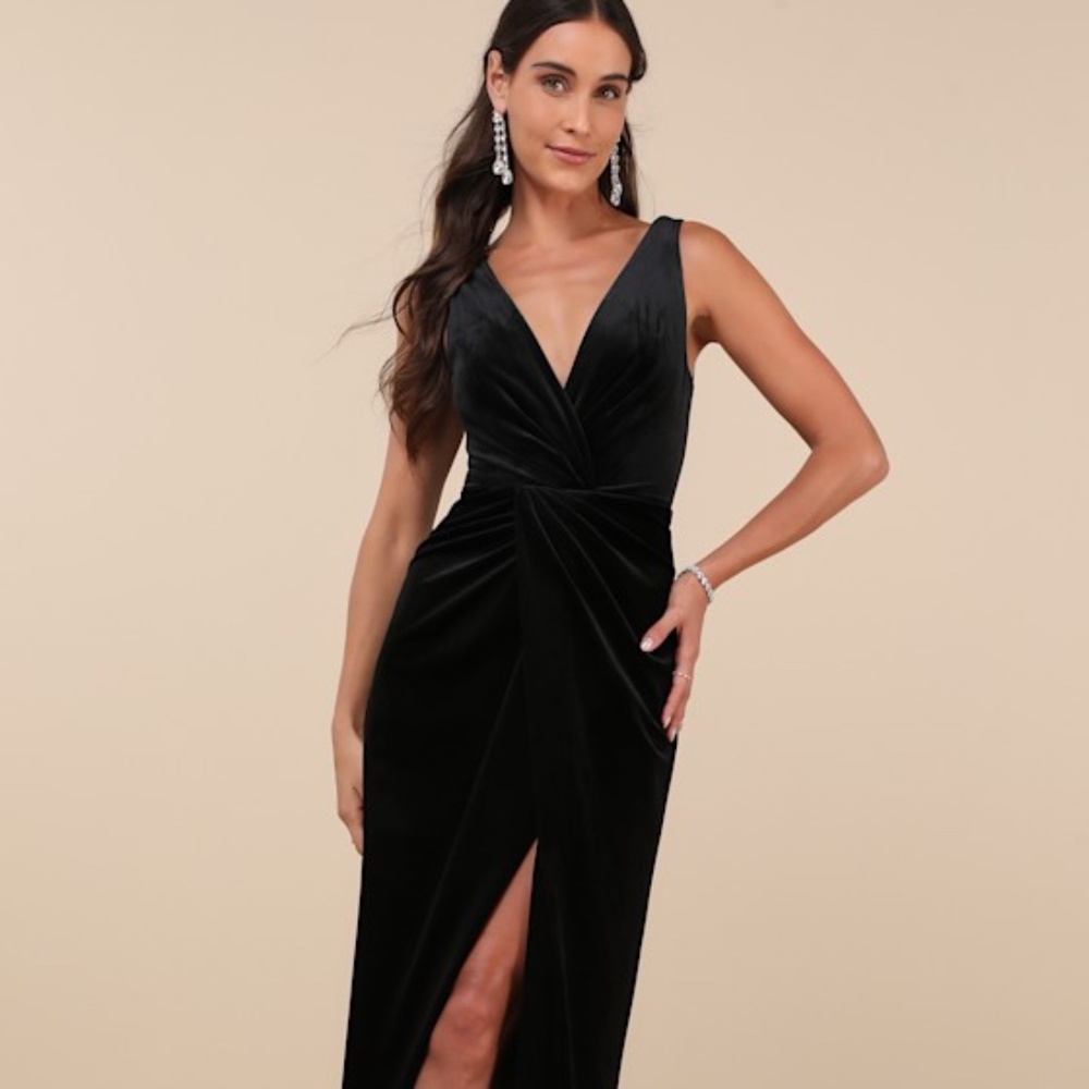 Lulus Beautiful Evenings Black Velvet Twist-front Maxi Dress - Size S